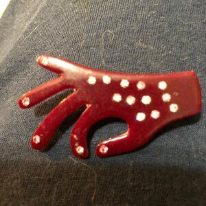 lea stein paris pin brooch vintage rare hand glove rhinestones